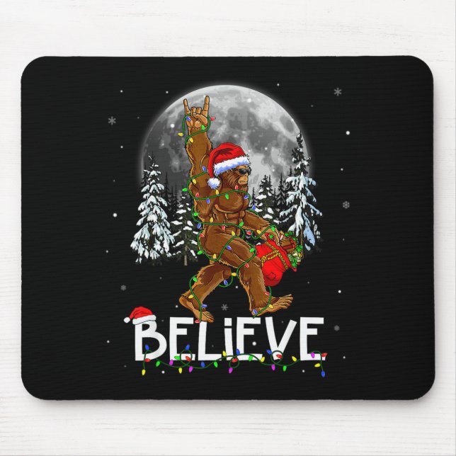 Santa Bigfoot Christmas Lights Funny Sasquatch Bel Mouse Pad (Front)
