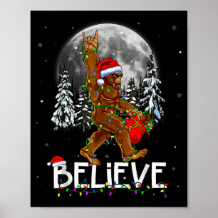 Santa Bigfoot Christmas Lights Funny Sasquatch Bel Poster