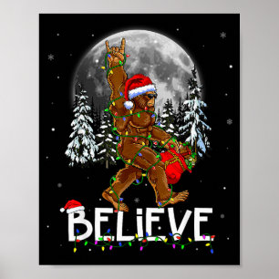 Santa Bigfoot Christmas Lights Funny Sasquatch Bel Poster