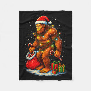 Santa Bigfoot Christmas Lights Funny Sasquatch Fleece Blanket