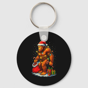 Santa Bigfoot Christmas Lights Funny Sasquatch Keychain