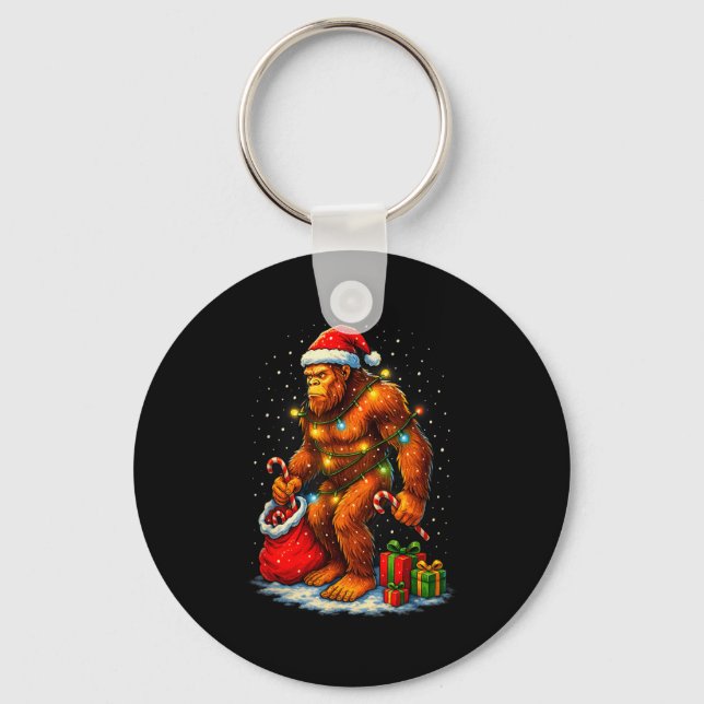 Santa Bigfoot Christmas Lights Funny Sasquatch  Keychain (Front)