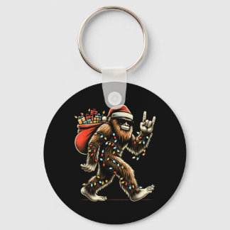 Santa Bigfoot Christmas Lights Funny Sasquatch Keychain