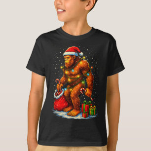 Santa Bigfoot Christmas Lights Funny Sasquatch T-Shirt