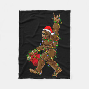Santa Bigfoot Christmas Lights Rock Fun Sasquatch Fleece Blanket