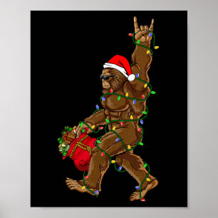 Santa Bigfoot Christmas Lights Rock Fun Sasquatch Poster