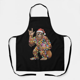 Santa Bigfoot Christmas Lights Rock Funny Apron