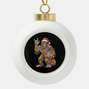 Santa Bigfoot Christmas Lights Rock Funny  Ceramic Ball Christmas Ornament