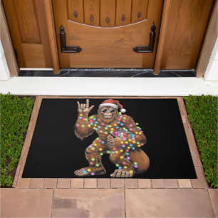 Santa Bigfoot Christmas Lights Rock Funny Doormat
