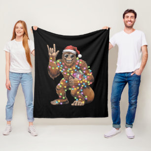 Santa Bigfoot Christmas Lights Rock Funny Fleece Blanket