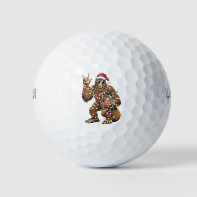 Santa Bigfoot Christmas Lights Rock Funny  Golf Balls (Front)