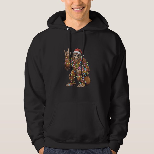 Santa Bigfoot Christmas Lights Rock Funny  Hoodie (Front)