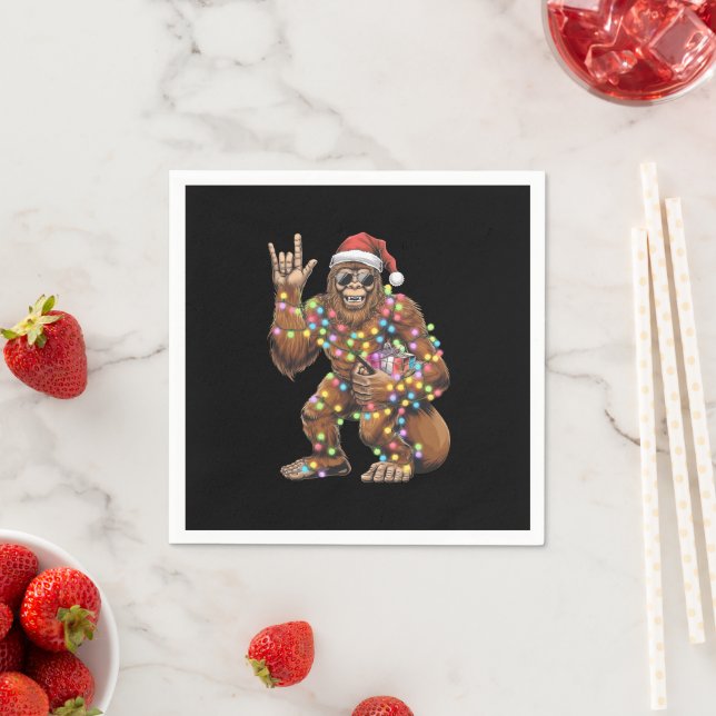 Santa Bigfoot Christmas Lights Rock Funny  Napkins (Insitu)