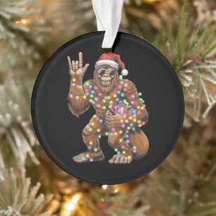 Santa Bigfoot Christmas Lights Rock Funny Ornament