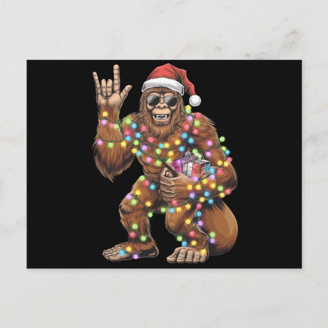Santa Bigfoot Christmas Lights Rock Funny  Postcard (Front)