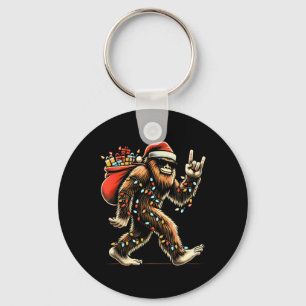 Santa Bigfoot Christmas Lights Rock Funny Sasquatc Keychain