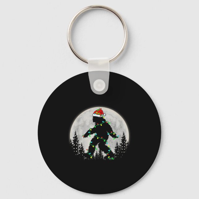 Santa Bigfoot Christmas Lights Rock Funny Sasquatc Keychain (Front)