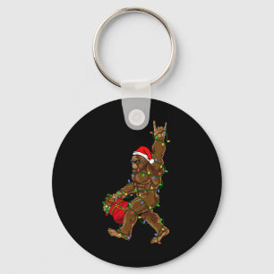 Santa Bigfoot Christmas Lights Rock Funny Sasquatc Keychain