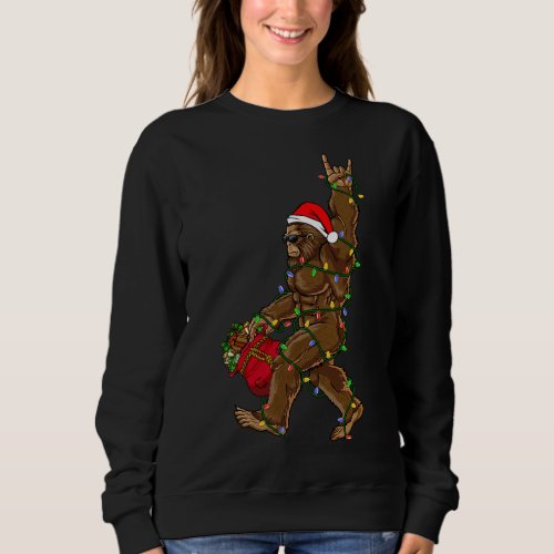 Santa Bigfoot Christmas Lights Rock Funny Sasquatc Sweatshirt