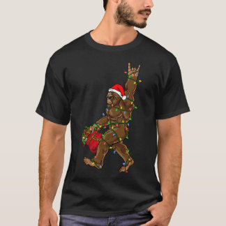 Santa Bigfoot Christmas Lights Rock Funny Sasquatc T-Shirt