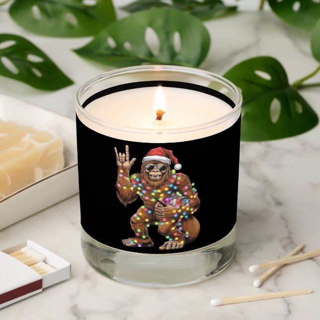 Santa Bigfoot Christmas Lights Rock Funny  Scented Candle (Lit)