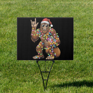 Santa Bigfoot Christmas Lights Rock Funny  Sign