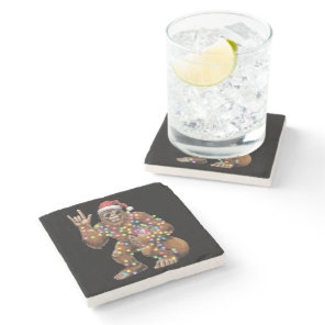 Santa Bigfoot Christmas Lights Rock Funny  Stone Coaster