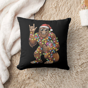 Santa Bigfoot Christmas Lights Rock Funny Throw Pillow