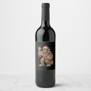 Santa Bigfoot Christmas Lights Rock Funny Wine Label