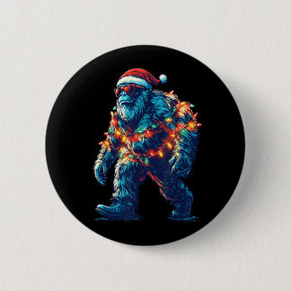 Santa Bigfoot Christmas Lights Xmas Sasquatch Button