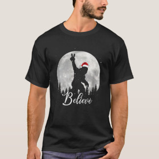 Santa Bigfoot Christmas Rock Funny Believe Xmas T-Shirt