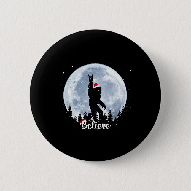 Santa Bigfoot Christmas Rock Roll Sasquatch Believ Button (Front)