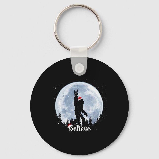 Santa bigfoot christmas rock roll sasquatch believ keychain (Front)