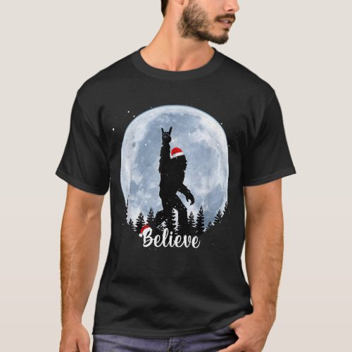 Santa Bigfoot Christmas Rock Roll Sasquatch Believ T_Shirt