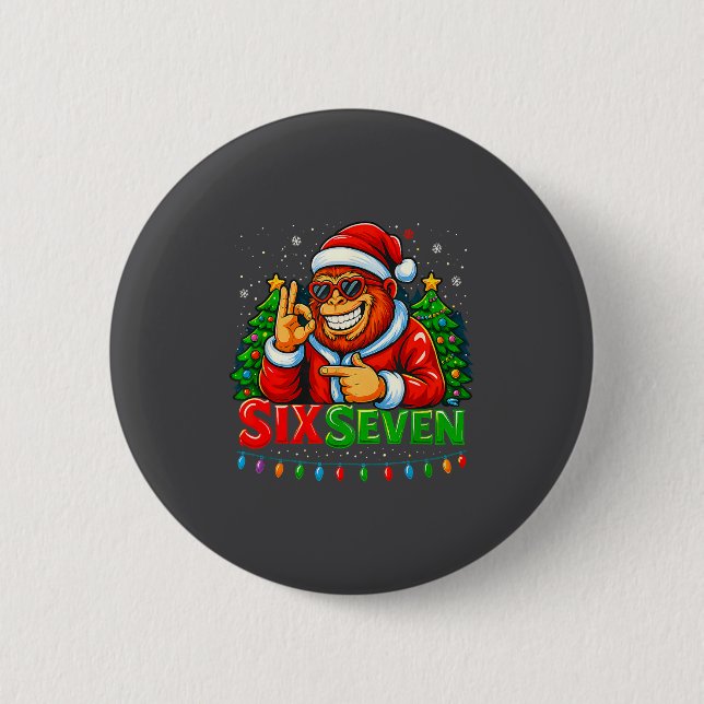 Santa Bigfoot Christmas Sasquatch 67 Funny Meme Si Button (Front)