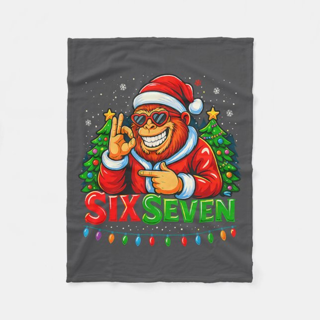 Santa Bigfoot Christmas Sasquatch 67 Funny Meme Si Fleece Blanket (Front)