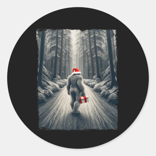 Santa Bigfoot Christmas Sasquatch Believe  Classic Round Sticker (Front)