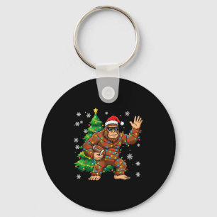 Santa Bigfoot Christmas Tree Funny Football Sasqua Keychain