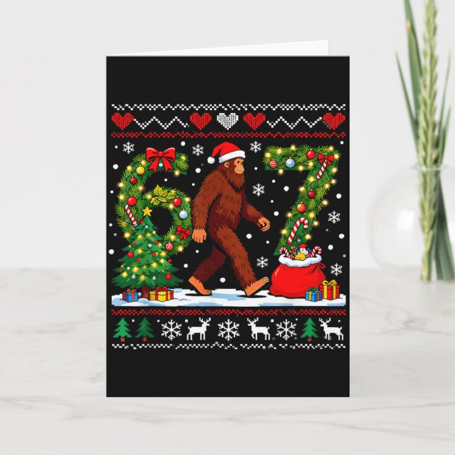 Santa Bigfoot Christmas Tree Funny Sasquatch 67  Card (Front)