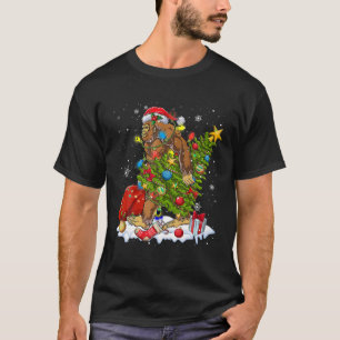 Santa Bigfoot Christmas Tree Lights Funny Bigfoot T-Shirt