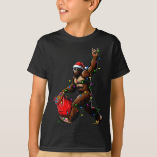 Santa Bigfoot Christmas Tree Lights Rock Funny Sas T-Shirt