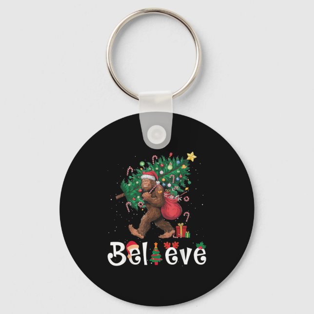 Santa Bigfoot Christmas Tree Lights Sasquatch Beli Keychain (Front)
