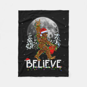 Santa Bigfoot Christmas Tree Lights Xmas Boys Men Fleece Blanket