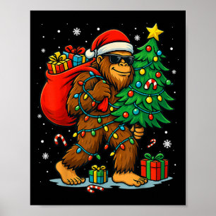 Santa Bigfoot Christmas Tree Lights Xmas Boys Men Poster