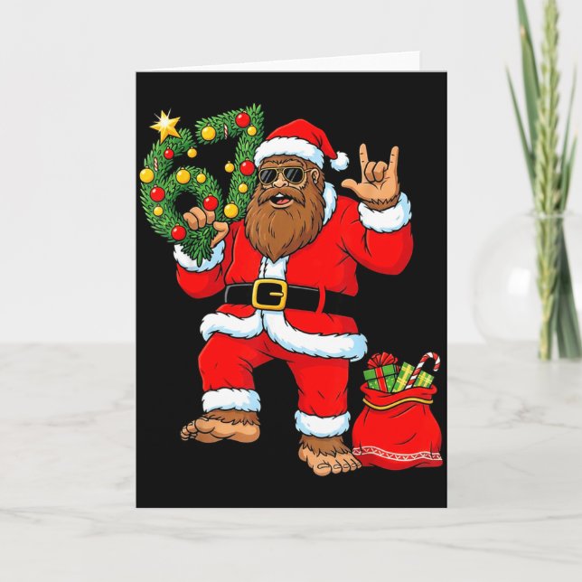 Santa Bigfoot Christmas Tree Sasquatch 67 Six Seve Card (Front)