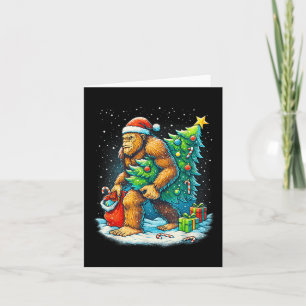 Santa Bigfoot Christmas Tree Sasquatch Xmas Lights Card