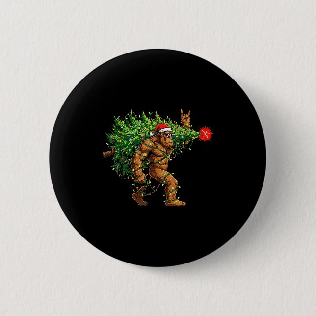 Santa Bigfoot Christmas Tree Xmas Lights Funny Sas Button (Front)