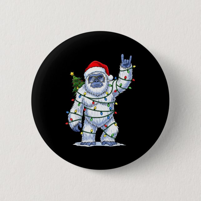 Santa Bigfoot Christmas Tree Xmas Lights Funny Sas Button (Front)