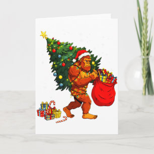 Santa Bigfoot Christmas Tree Xmas Lights Funny Sas Card