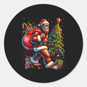 Santa Bigfoot Christmas Tree Xmas Lights Funny Sas Classic Round Sticker